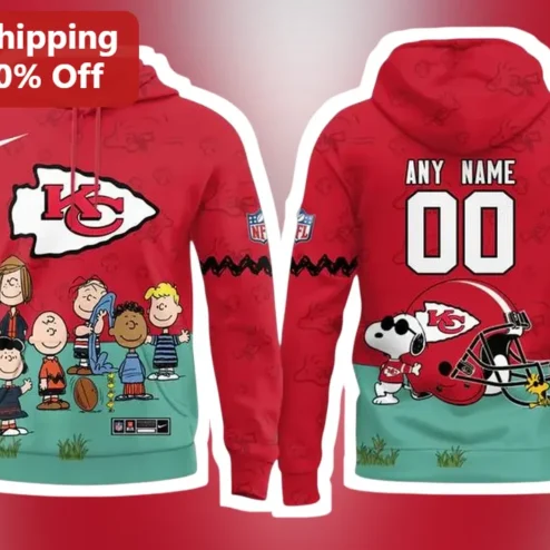 Snoopy Hoodie Kansas City Chiefs Peanuts Charlie Brown Woodstock Personalized Custom Name NFL Fan Gift