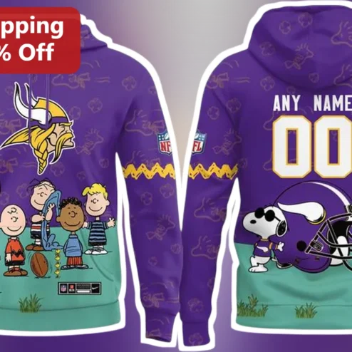 Snoopy Minnesota Vikings Football Pullover Hoodie Custom Name Personalized Peanuts NFL Fan Gift