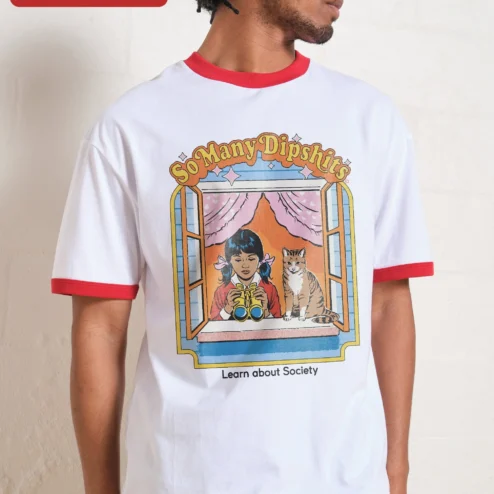 Customer in Chicago, Illinois wearing So Many Dipshits Learn About Society Retro Cat Graphic Tee
