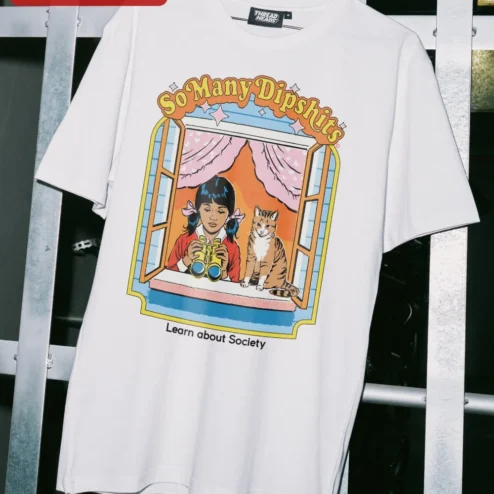 So Many Dipshits Learn About Society Retro Cat Graphic Tee