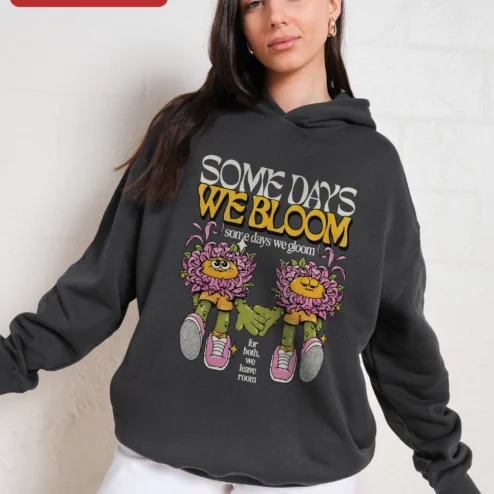 Customer in Chicago, Illinois wearing Some Days We Bloom Some Days We Gloom Hoodie Mental Health Awareness Self Care Gift