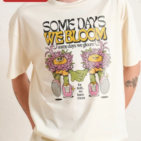 Close-up of Some Days We Bloom Some Days We Gloom Mental Health Affirmation Ringer Tee for streetwear fans in Chicago, Illinois