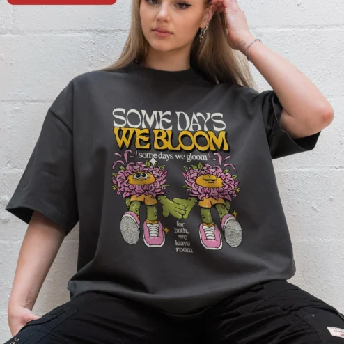 Some Days We Bloom Some Days We Gloom Mental Health Awareness Oversized Tee Retro Cartoon Flower Gra on a hanger, ready to ship from Chicago, Illinois