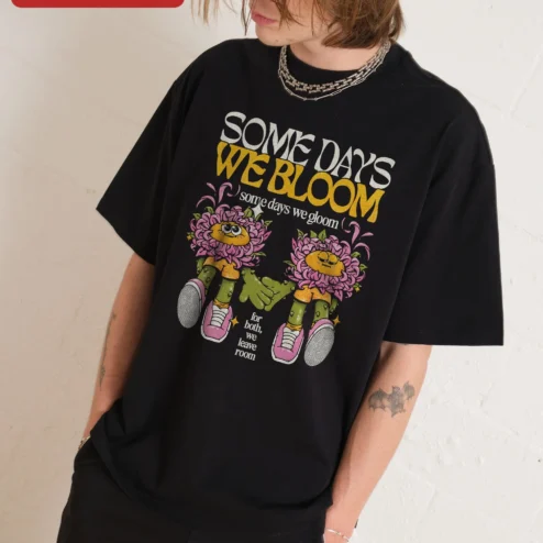 Some Days We Bloom Some Days We Gloom Mental Health Awareness Oversized Tee Retro Cartoon Flower Graphic Shirt