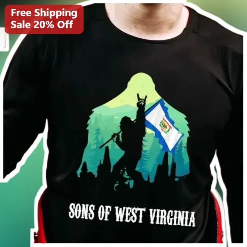Sons of West Virginia Long Sleeve Shirt WV State Flag Mountain Landscape Hunting Outdoors Apparel