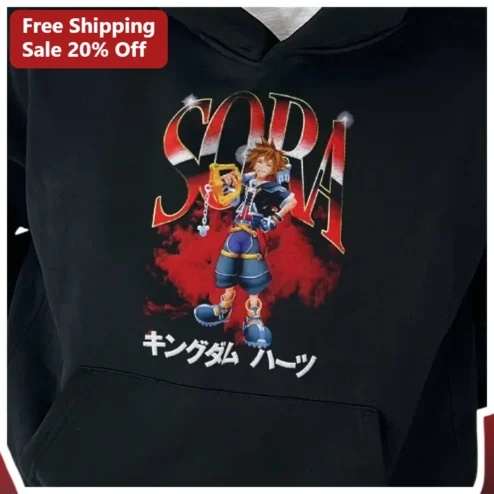 Sora Kingdom Hearts Hoodie Anime Gaming Merch Pullover Sweatshirt for Fans