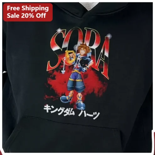 SORA Kingdom Hearts Hoodie Keyblade Wielder Anime Gaming Merch Black Pullover