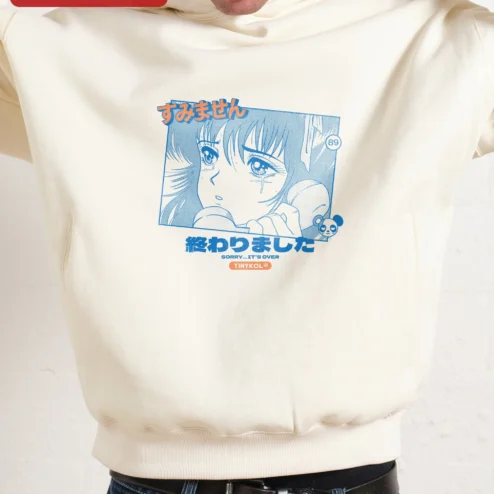 Sorry It's Over Japanese Manga Aesthetic Hoodie Retro Anime Sad Girl Vaporwave Y2K Streetwear