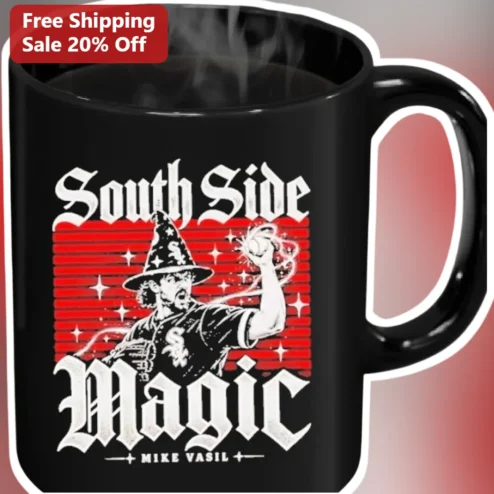 South Side Magic Mug Gothic Wizard Design Black Ceramic Coffee Cup Gift for Men Fantasy Fans