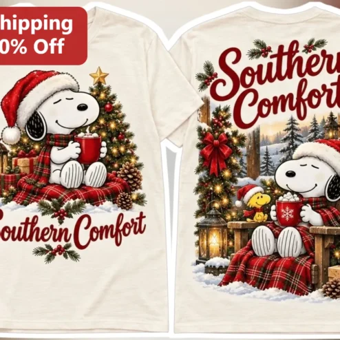 Southern Comfort Snoopy Christmas Tee Peanuts Holiday Graphic Shirt for Women Men