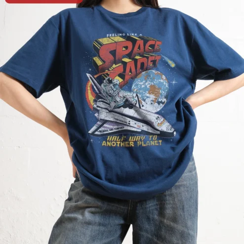 Customer in Chicago, Illinois wearing Space Cadet Feeling Like Half Way To Another Planet Funny Astronaut Tee
