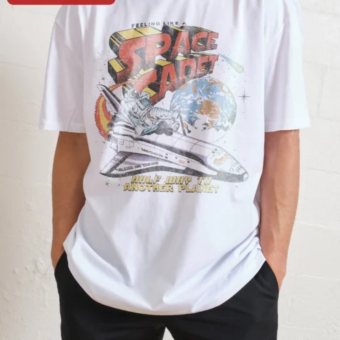 Close-up of Space Cadet Feeling Like Half Way To Another Planet Funny Astronaut Tee for streetwear fans in Chicago, Illinois