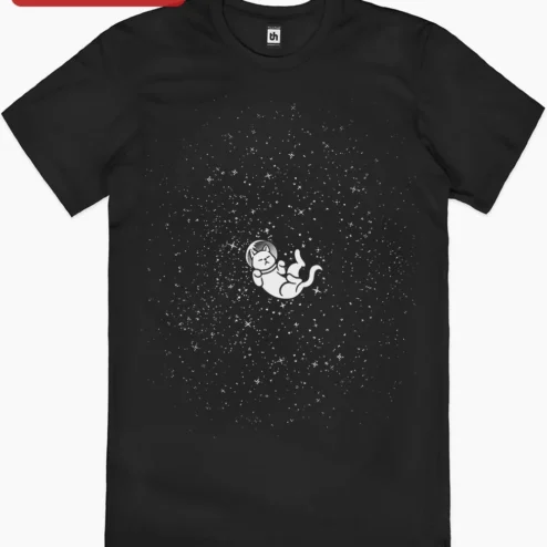 Space Cat Astronaut Graphic Tee Cute Galaxy Kitty Shirt Gift for Cat Lovers