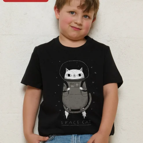 Space Cat Astronaut Tee Retro Soviet Space Suit Graphic T-Shirt for Kids and Cat Lovers