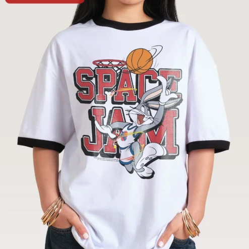 Space Jam Bugs Bunny Basketball Tee Retro 90s Cartoon Graphic Shirt