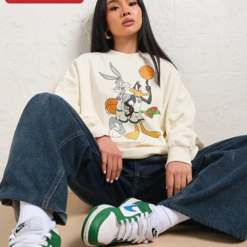 Space Jam Bugs Bunny Daffy Duck Basketball Crewneck Sweatshirt