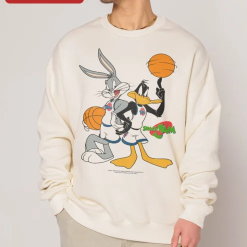 Space Jam Bugs Bunny Daffy Duck Basketball Sweatshirt Retro Looney Tunes Graphic Crewneck for Men Wo on a hanger, ready to ship from Chicago, Illinois
