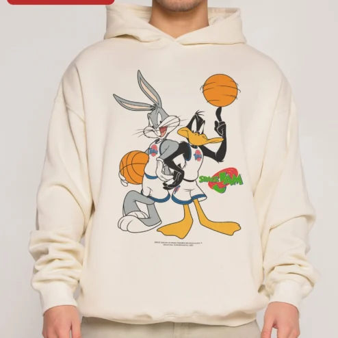 Space Jam Bugs Bunny Daffy Duck Hoodie Retro Cartoon Basketball Pullover