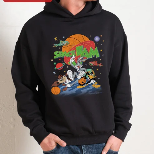 Space Jam Bugs Bunny Hoodie Retro Cartoon Basketball Merch for Men Women