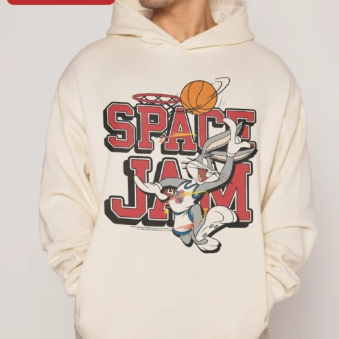 Space Jam Bugs Bunny Hoodie Vintage Tune Squad Graphic Pullover for Women Men on a hanger, ready to ship from Chicago, Illinois