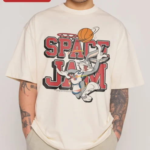 Space Jam Bugs Bunny Slam Dunk Graphic Tee Retro Looney Tunes Cartoon Shirt