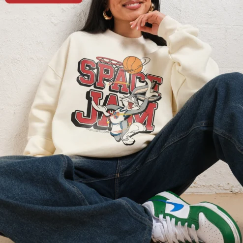 Space Jam Bugs Bunny Sweatshirt Retro Basketball Cartoon Crewneck for Men Women