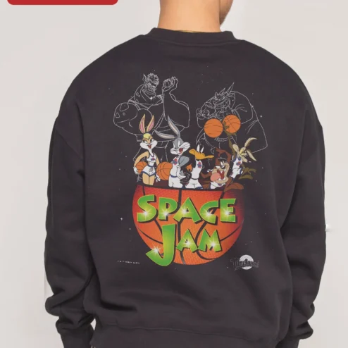 Space Jam Looney Tunes Basketball Crewneck Sweatshirt for Men on a hanger, ready to ship from Chicago, Illinois