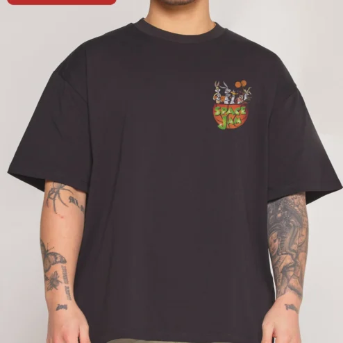 Space Jam Looney Tunes Basketball Team Graphic Tee Retro 90s Cartoon Merch on a hanger, ready to ship from Chicago, Illinois