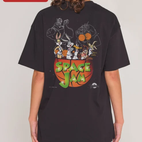 Customer in Chicago, Illinois wearing Space Jam Looney Tunes Basketball Team Graphic Tee Retro Vintage Cartoon Shirt