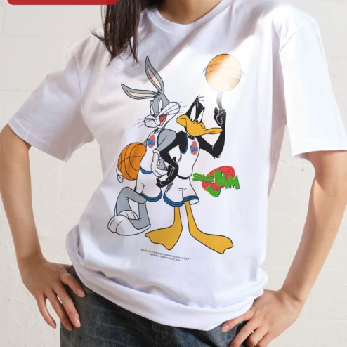 Customer in Chicago, Illinois wearing Space Jam Tee Bugs Bunny and Daffy Duck Basketball Graphic Shirt for Looney Tunes Fans