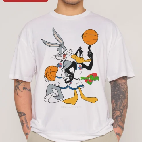 Space Jam Tee Bugs Bunny and Daffy Duck Basketball Graphic Shirt for Looney Tunes Fans