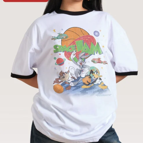 Space Jam Tee Bugs Bunny Daffy Duck Taz Vintage Retro Cartoon Basketball Graphic Shirt