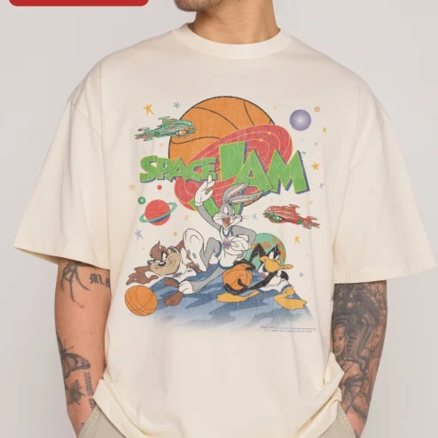 Customer in Chicago, Illinois wearing Space Jam Tee Bugs Bunny Vintage Retro Cartoon Graphic T-Shirt