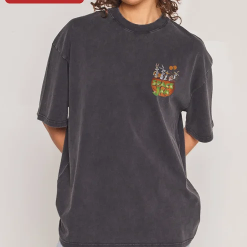 Close-up of Space Jam Tee Looney Tunes Bugs Bunny Lola Daffy Duck Vintage Acid Wash Basketball Graphic Shirt for streetwear fans in Chicago, Illinois