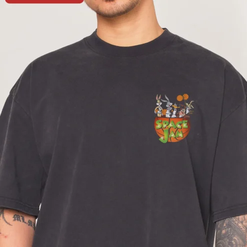 Space Jam Tee Looney Tunes Bugs Bunny Lola Daffy Duck Vintage Acid Wash Basketball Graphic Shirt