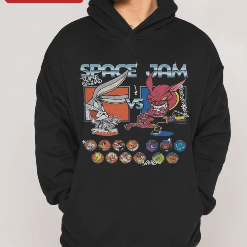 Space Jam Tune Squad Monstaracs Bugs Bunny Vintage Hoodie on a hanger, ready to ship from Chicago, Illinois