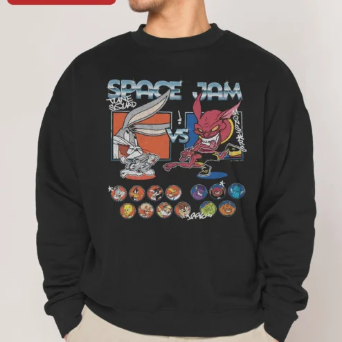 Space Jam Tune Squad vs Monsters 1996 Vintage Bugs Bunny Looney Tunes Crewneck Sweatshirt on a hanger, ready to ship from Chicago, Illinois