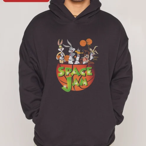 Space Jam Vintage Hoodie Retro Tune Squad Looney Tunes Basketball Graphic Pullover for Men Women