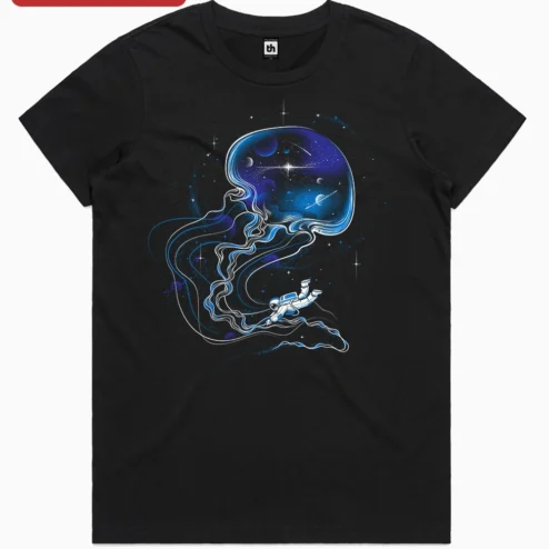 Space Jellyfish Astronaut Graphic Tee Surreal Cosmic Galaxy Art Shirt for Sci-Fi Fans