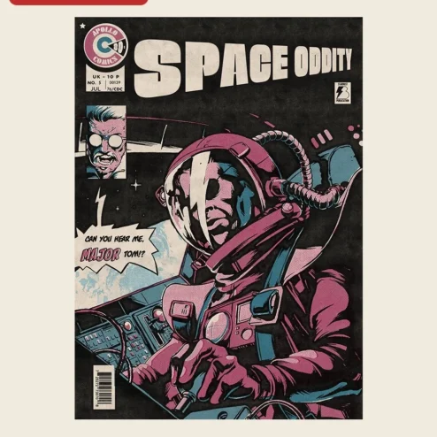 Customer in Chicago, Illinois wearing Space Oddity David Bowie Poster Can You Hear Me Major Tom Retro Comic Art Print