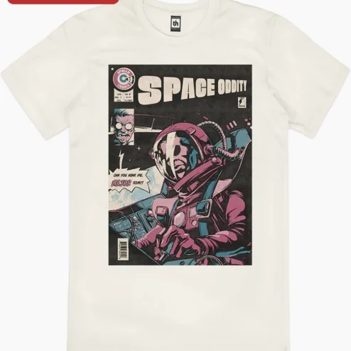 Customer in Chicago, Illinois wearing Space Oddity David Bowie Poster Can You Hear Me Major Tom Retro Comic Art Print
