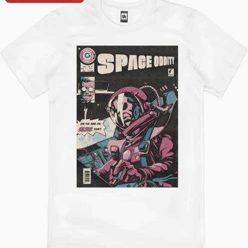 Customer in Chicago, Illinois wearing Space Oddity David Bowie Poster Can You Hear Me Major Tom Retro Comic Art Print