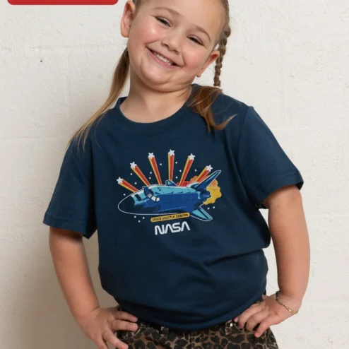 Space Shuttle Orbiter NASA Tee Retro Vintage Space Launch Graphic Shirt for Kids Boys Girls Astronau on a hanger, ready to ship from Chicago, Illinois