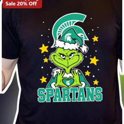 Spartans The Grinch Christmas Graphic Tee Michigan State Fan Holiday Shirt