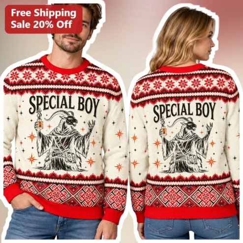 SPECIAL BOY Baphomet Nordic Snowflake Ugly Christmas Sweater Funny Heavy Metal Holiday Gift