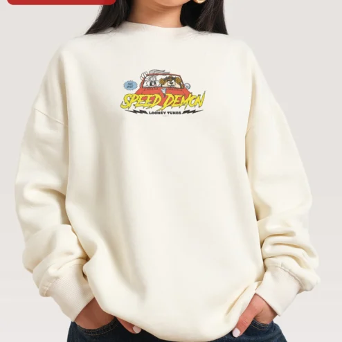 Speed Demon Looney Tunes Bugs Bunny Sweatshirt Retro Cartoon Graphic Crewneck