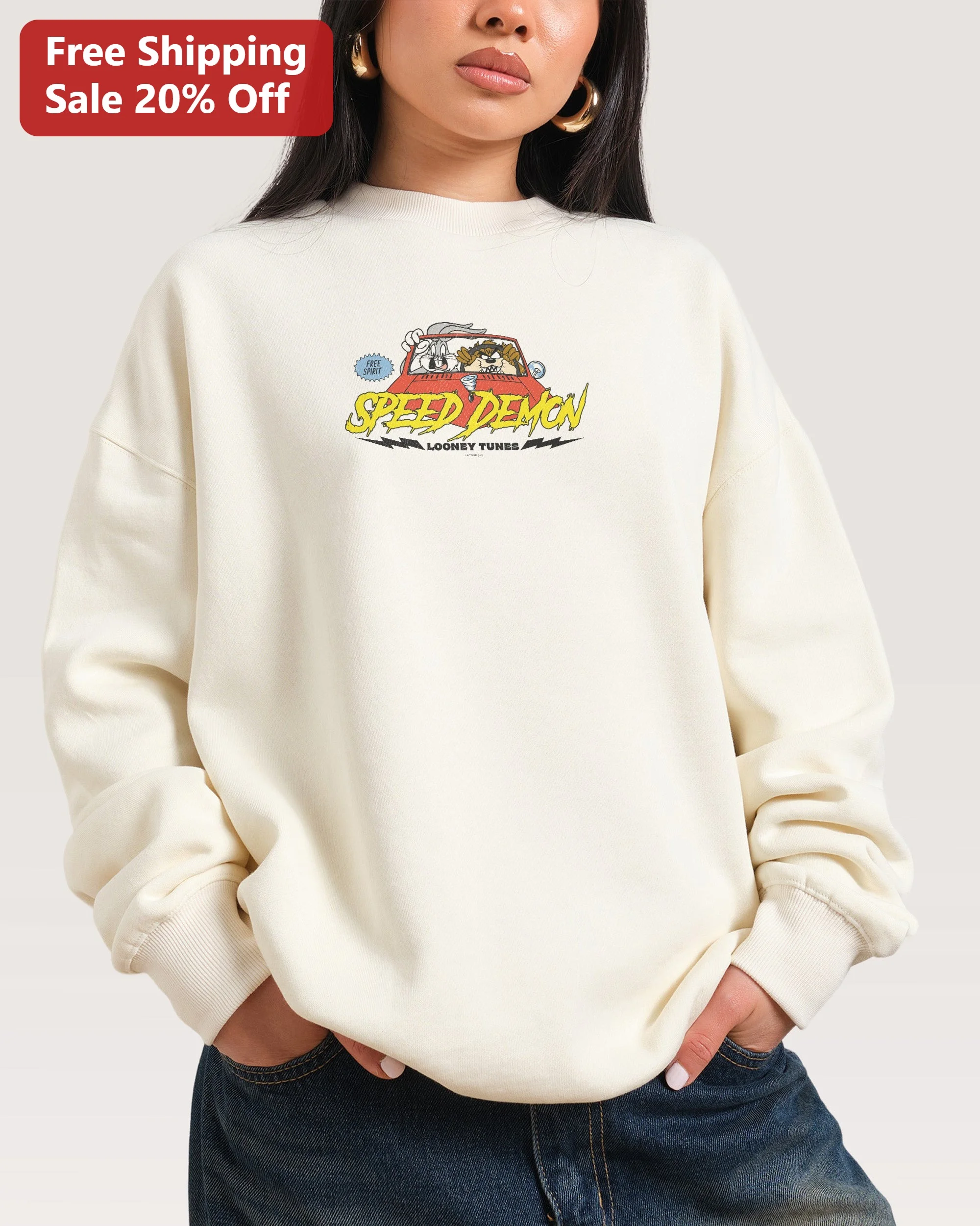 Speed Demon Looney Tunes Bugs Bunny Sweatshirt Retro Cartoon Graphic Crewneck
