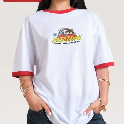 Speed Demon Looney Tunes Tee Bugs Bunny Graphic Shirt Retro Ringer Cartoon Merch