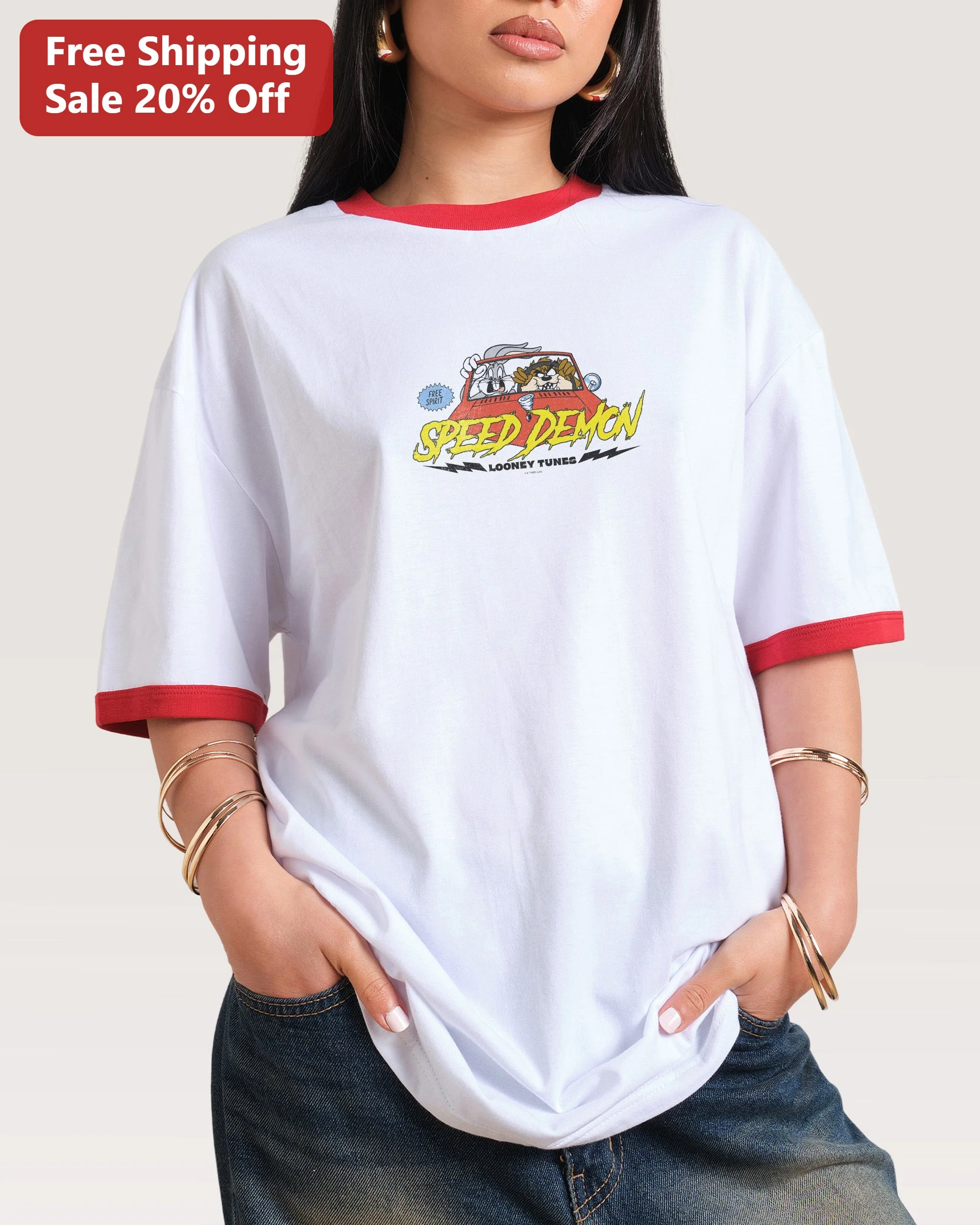 Speed Demon Looney Tunes Tee Bugs Bunny Graphic Shirt Retro Ringer Cartoon Merch