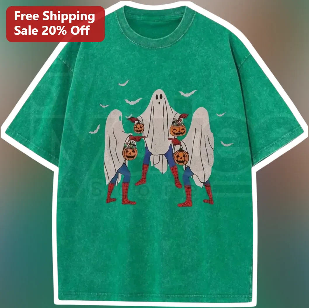 Spider-Man Halloween Ghost Trick or Treat Vintage Graphic Tee